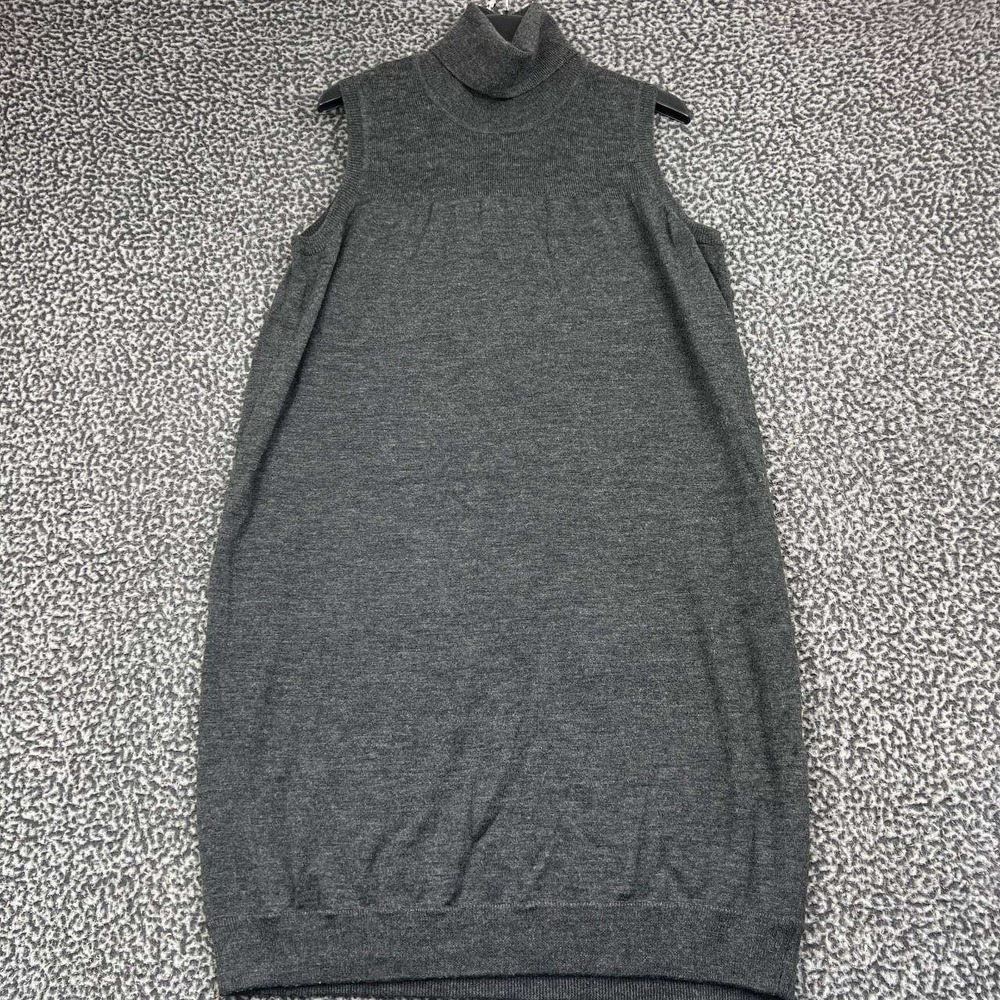 Calvin Klein Sweater Dress Women Large Gray Sleeveless Turtleneck Merino Wool